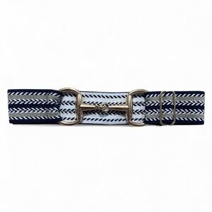 NWT Luxequine Equestrian Navy Belt & White Pettern w/Gold Snaffle Bit Buckle
